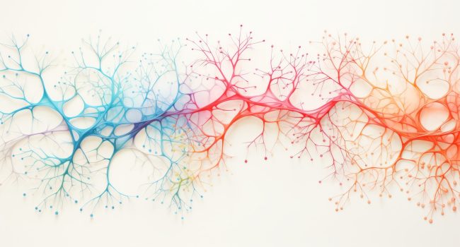 tree of colored neurons on a white background, neurography, expansion
